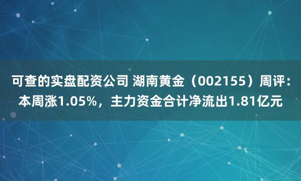 可查的实盘配资公司 湖南黄金（002155）周评：本周涨1.05%，主力资金合计净流出1.81亿元